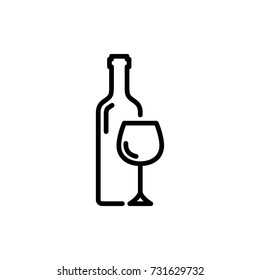wine bottle and wine glass icon vector