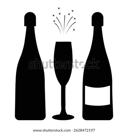 Wine bottle and glass icon, vector. Champagne bottle and glass icon vector. Silhouette of champagne bottle, glass symbol and sign. Beer, alcohol, wine bottle Vector illustration.