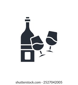 wine bottle with glass icon. vector.Editable stroke.linear style sign for use web design,logo.Symbol illustration.