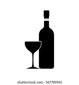 Wine bottle and wine glass icon. White background. It can be used as an information sticker.