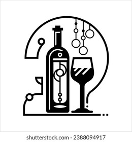 Wine Bottle Glass Icon, Wine, Wineglass Icon Vector Art Illustration