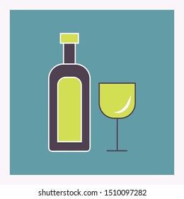 Wine bottle and glass icon-Vector illustration.