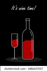 Wine bottle and glass illustration