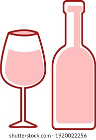 Wine bottle and glass, illustration, vector on white background.