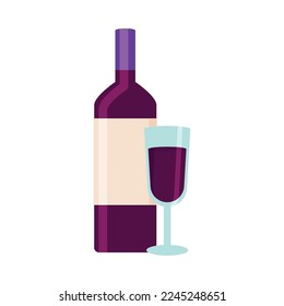 wine bottle and glass isolated design