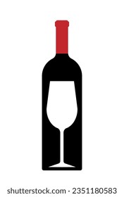 Wine bottle and glass isolated on white background. Flat vector illustration