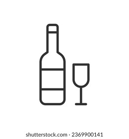 Wine bottle and glass, linear icon. Line with editable stroke
