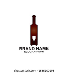 Wine bottle and glass logo design template vector illustration
