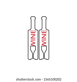 Wine bottle and glass logo design template vector illustration
