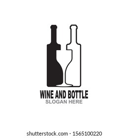 Wine bottle and glass logo design template vector illustration
