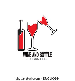 Wine bottle and glass logo design template vector illustration
