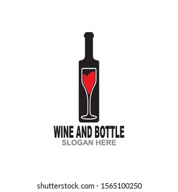 Wine bottle and glass logo design template vector illustration
