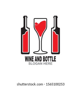 Wine bottle and glass logo design template vector illustration
