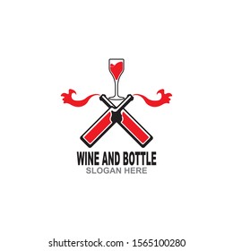 Wine bottle and glass logo design template vector illustration
