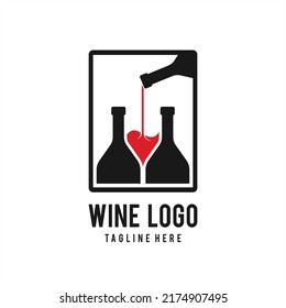 wine bottle and glass logo, wine logo design