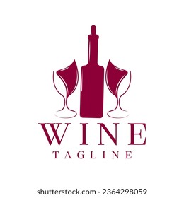 Wine bottle and glass logo design icon