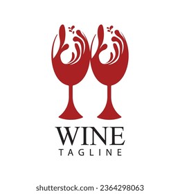 Wine bottle and glass logo design icon