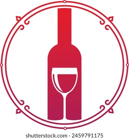 Wine Bottle and Glass logo design
