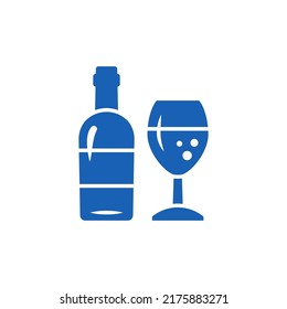 Wine bottle and glass logo glyph icon. Silhouette of wine bottle and glass. Vector design element. Monochrome symbols collection