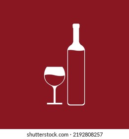 Wine bottle and glass logo. a glass of wine on a red background