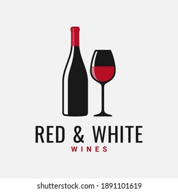 Wine bottle and glass logo. Red and white wine on white background