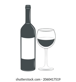 Wine bottle and wine glass, logo simple