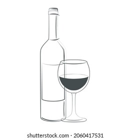 Wine bottle and wine glass, logo simple