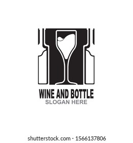 Wine bottle and glass logo symbol template vector illustration 
