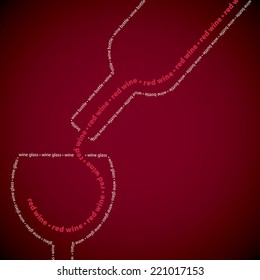 Wine bottle and glass made from words in vector format.