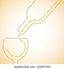 Wine bottle and glass made from words in vector format.
