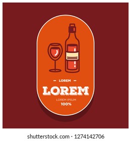 Wine Bottle and Glass Minimal Badge Sticker Logo Design Flat Illustration