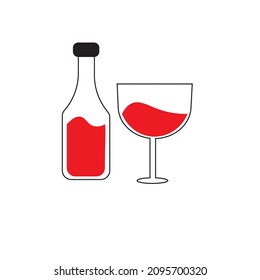 wine bottle and glass or minimalist illustration