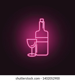 Wine bottle with wine glass neon icon. Elements of Party set. Simple icon for websites, web design, mobile app, info graphics