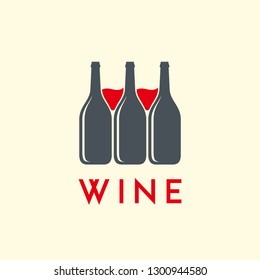 wine bottle and wine glass on negative space logo design vector inspiration. 