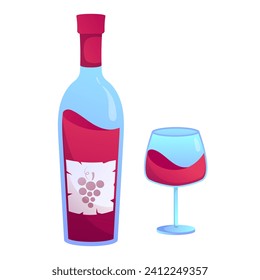 Wine bottle with glass on white background, vector illustration