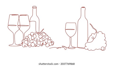 Wine bottle and glass one line