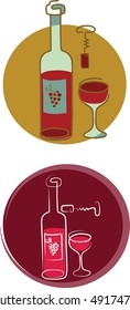 wine bottle, wine glass and opener