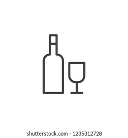 Wine bottle and glass outline icon. linear style sign for mobile concept and web design. Alcohol drink line vector icon. Judaism symbol, logo illustration. Pixel perfect vector graphics
