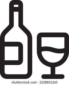 Wine bottle with wine glass outline icon. Minimal line design. Vector illustration.

