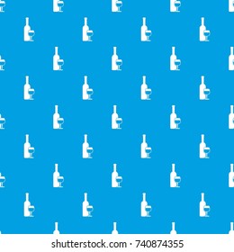 Wine bottle and glass pattern repeat seamless in blue color for any design. Vector geometric illustration