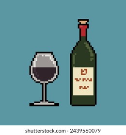 botella de vino y vidrio pixel art