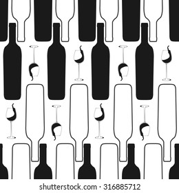 Wine bottle and glass seamless pattern. Vector