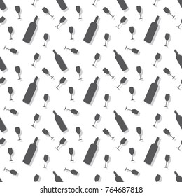 Wine Bottle And Glass Seamless Pattern Background
