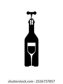 Wine bottle and glass sign. Corkscrew symbol icon