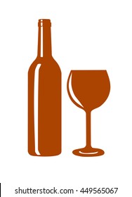 Wine bottle and wine glass silhouette. 