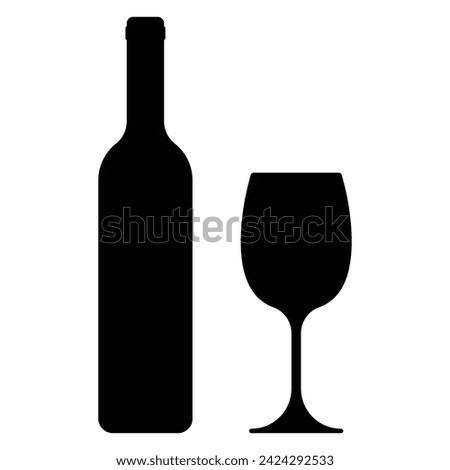 Wine bottle and glass silhouette. Bar Icon Design. Alcohol symbol. Vector illustration. Isolated On White Background.