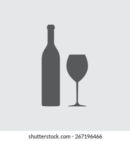 Wine bottle and wine glass silhouette isolated on white background. Vector icon or sign.