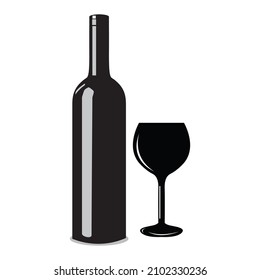 Wine bottle and glass silhouette vector design