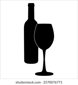 Wine Bottle and Glass Silhouette vector illustration