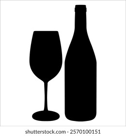 Wine Bottle and Glass Silhouette vector illustration